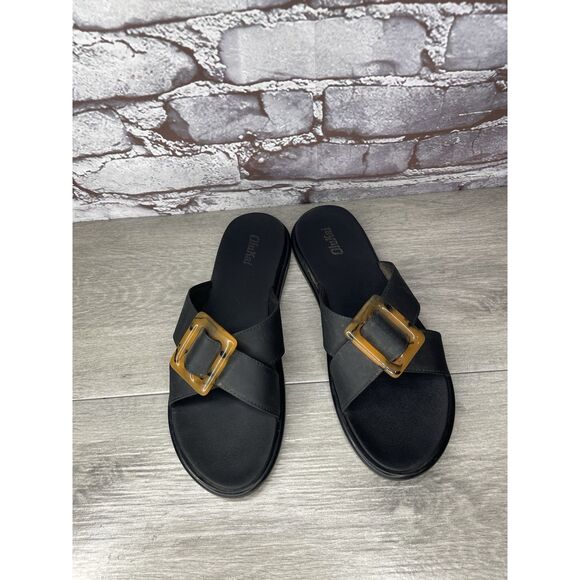 OluKai La'i Slide Black Leather Leopard Beach Sandals Women Sz 8M US/38EU - Picture 4 of 16